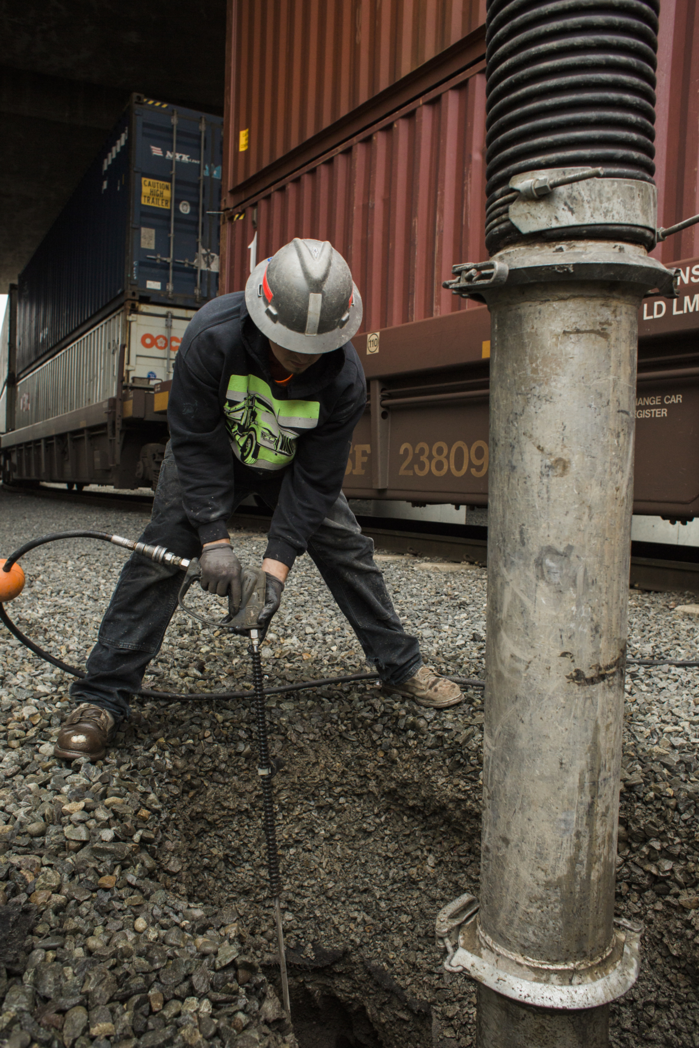 John Raring of Greenfield Services, featured in the April issue, excavates with a pressure washer and a Vactor truck at the Port of Tacoma in Washington.