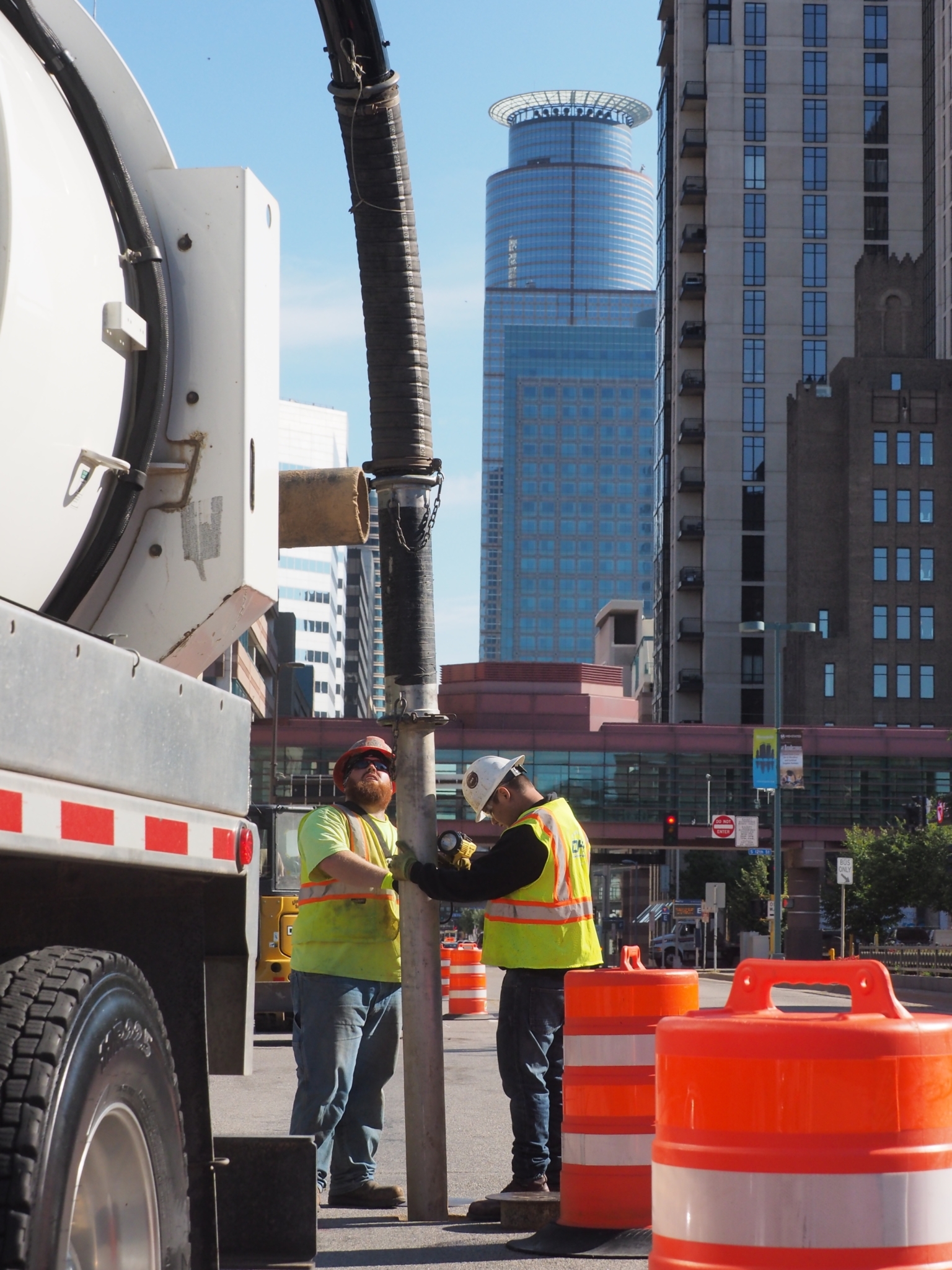 John Shuneman and Jason Bauer of Davids Hydro Vac, featured in the November issue, excavate to locate underground utilities in downtown Minneapolis.
