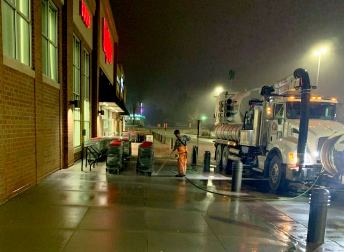 The Vactor 2100i combination sewer cleaner incorporates liquid storage and a liquid pumping system that can safely provide pressurized liquid flows to single or multiple hand-held devices or fixed nozzles for sanitizing everything from shopping carts and buses to bridges, rail cars and train stations.