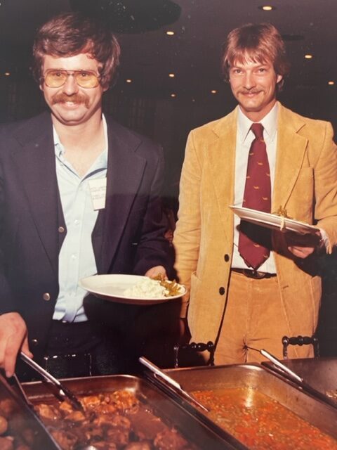 Pete Lawonn (left) with Rick Howe of Cape Cod Biochemical at the second International Liquid Waste Hauler’s show in Fort Worth, Texas, in 1982.